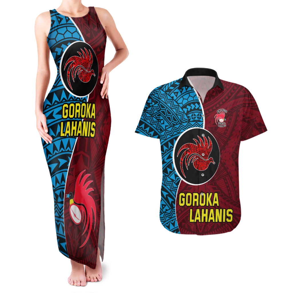 Custom Bintangor Goroka Lahanis Rugby Couples Matching Tank Maxi Dress and Hawaiian Shirt Papua New Guinea Polynesian Tattoo LT03 Red - Polynesian Pride