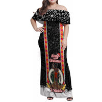 Vanuatu Christmas Family Matching Off Shoulder Maxi Dress and Hawaiian Shirt Polynesian Tribal Snow Style LT03 Mom's Dress Black - Polynesian Pride