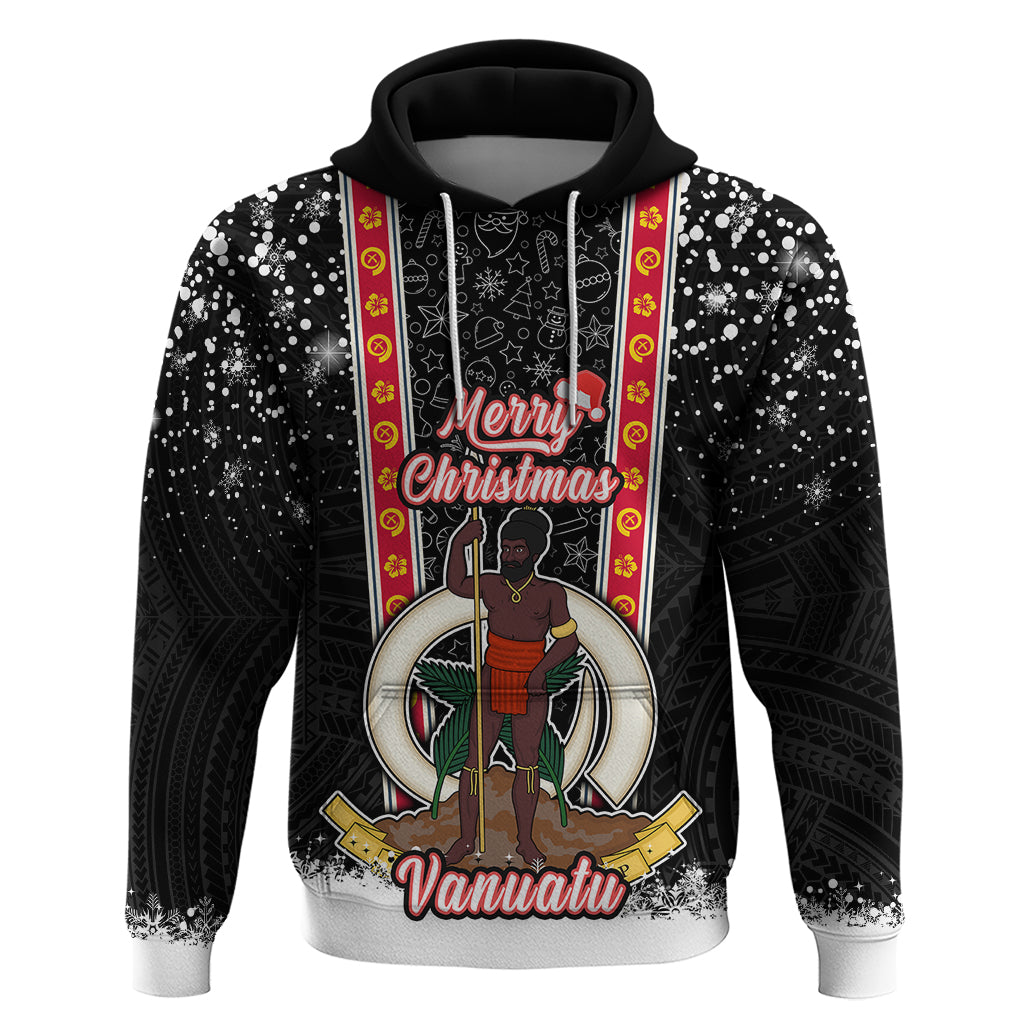 Vanuatu Christmas Hoodie Polynesian Tribal Snow Style LT03 Pullover Hoodie Black - Polynesian Pride