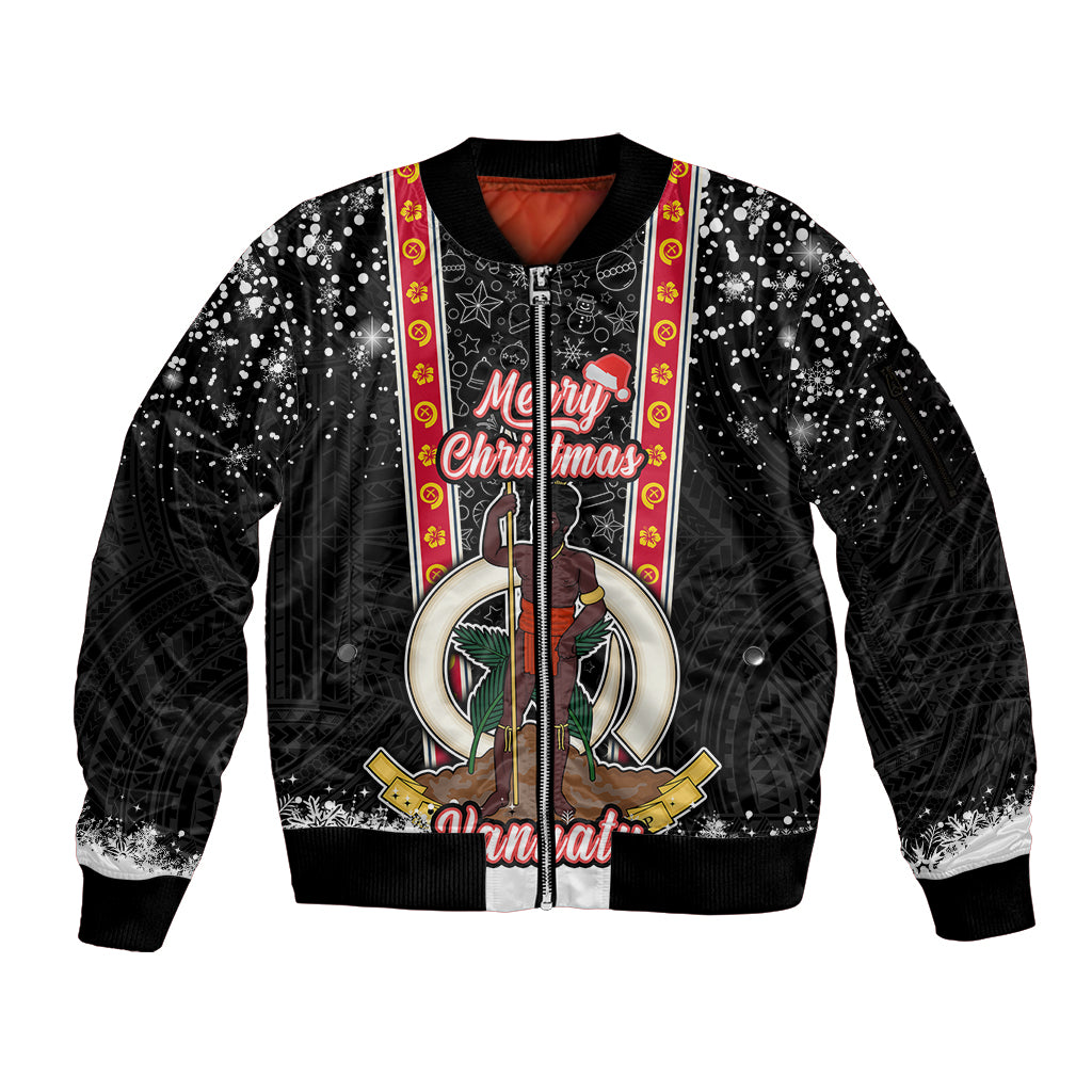 Vanuatu Christmas Sleeve Zip Bomber Jacket Polynesian Tribal Snow Style LT03 Unisex Black - Polynesian Pride