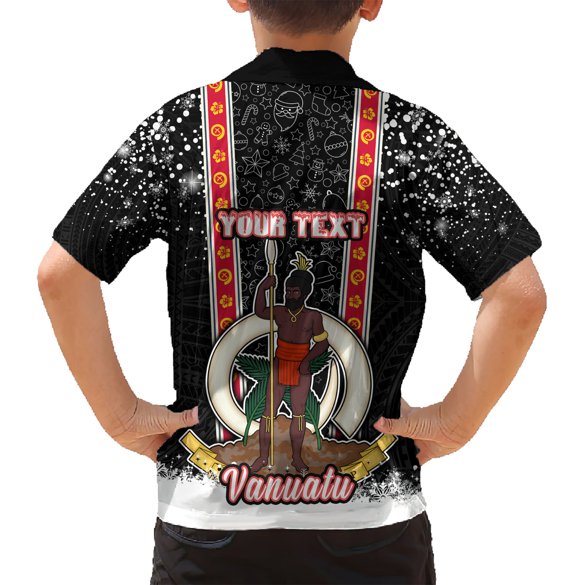 Personalised Vanuatu Christmas Kid Hawaiian Shirt Polynesian Tribal Snow Style LT03 - Polynesian Pride