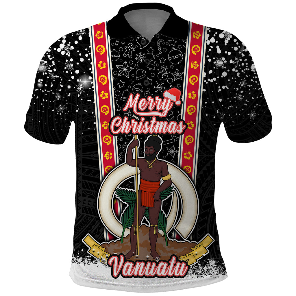Personalised Vanuatu Christmas Polo Shirt Polynesian Tribal Snow Style LT03 Black - Polynesian Pride