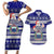 Samoa Christmas Couples Matching Short Sleeve Bodycon Dress and Hawaiian Shirt The Santa Coat of Arms with Samoa Bracelet Pattern LT03 Blue - Polynesian Pride