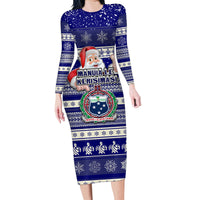 Samoa Christmas Family Matching Long Sleeve Bodycon Dress and Hawaiian Shirt The Santa Coat of Arms with Samoa Bracelet Pattern LT03 Mom's Dress Blue - Polynesian Pride