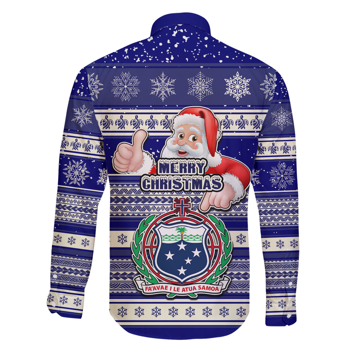 Samoa Christmas Family Matching Off Shoulder Short Dress and Hawaiian Shirt The Santa Coat of Arms with Samoa Bracelet Pattern LT03 - Polynesian Pride
