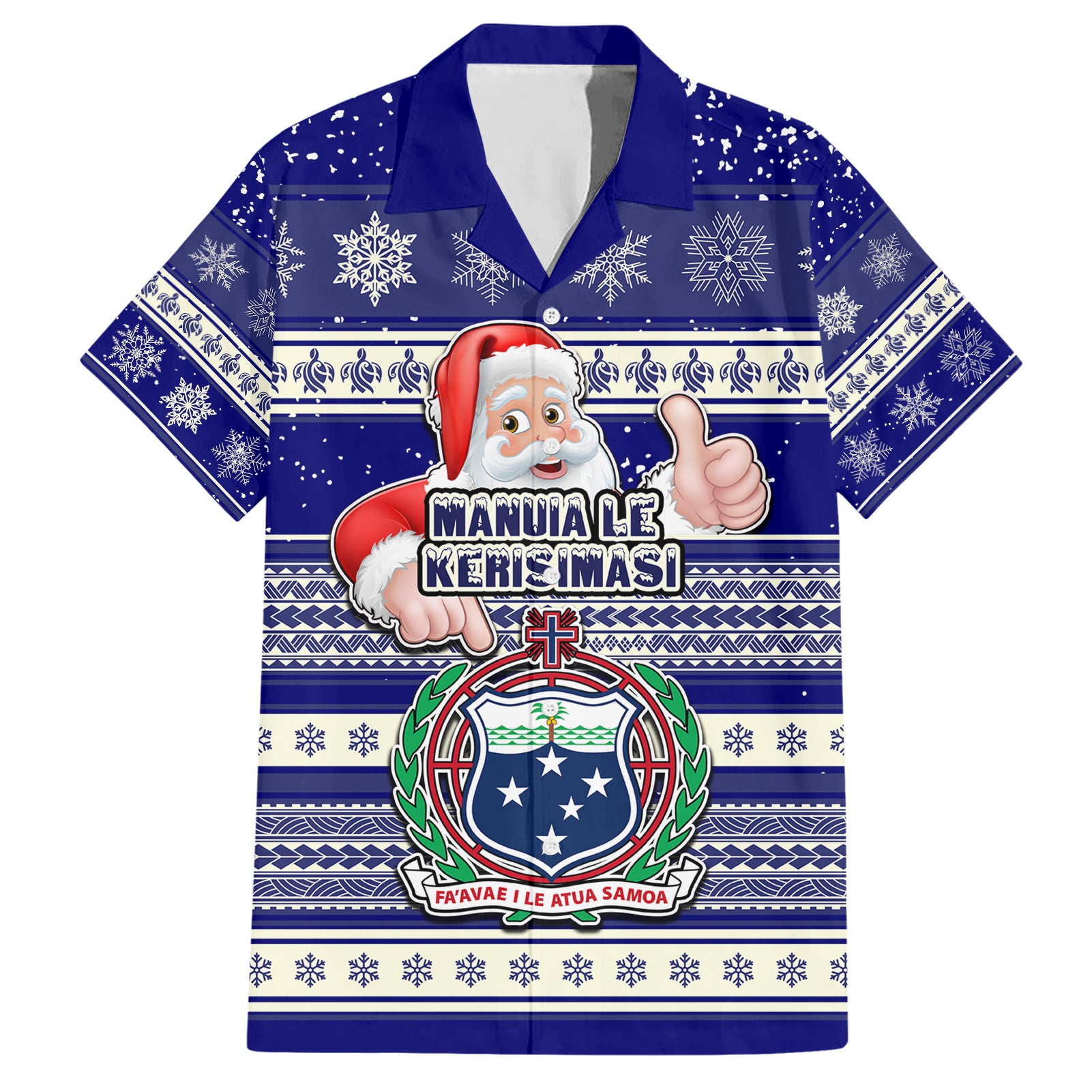 Samoa Christmas Hawaiian Shirt The Santa Coat of Arms with Samoa Bracelet Pattern LT03 Blue - Polynesian Pride