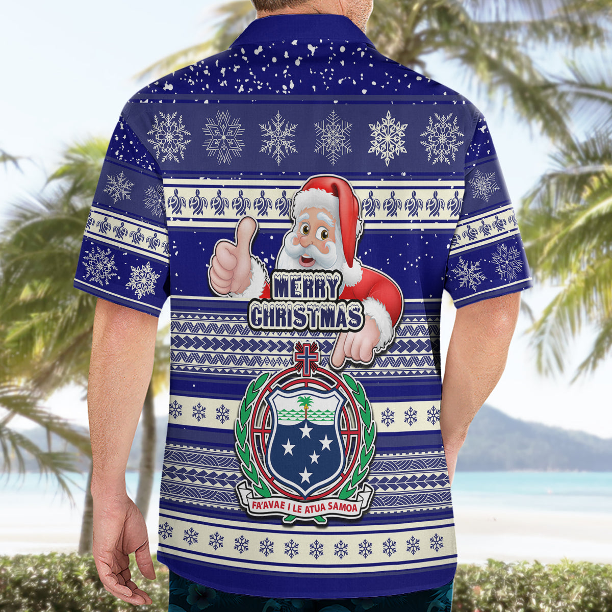 Samoa Christmas Hawaiian Shirt The Santa Coat of Arms with Samoa Bracelet Pattern LT03 - Polynesian Pride