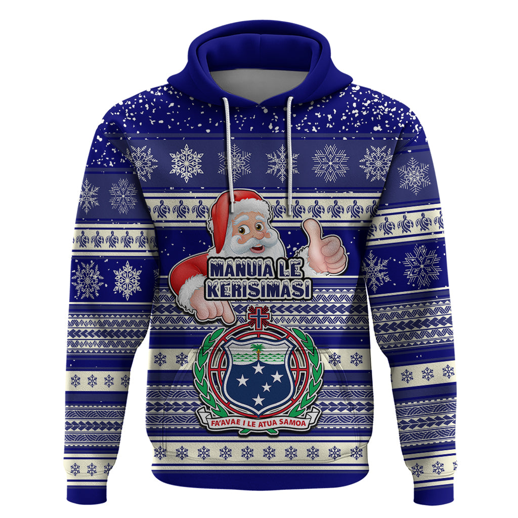 Samoa Christmas Hoodie The Santa Coat of Arms with Samoa Bracelet Pattern LT03 Blue - Polynesian Pride