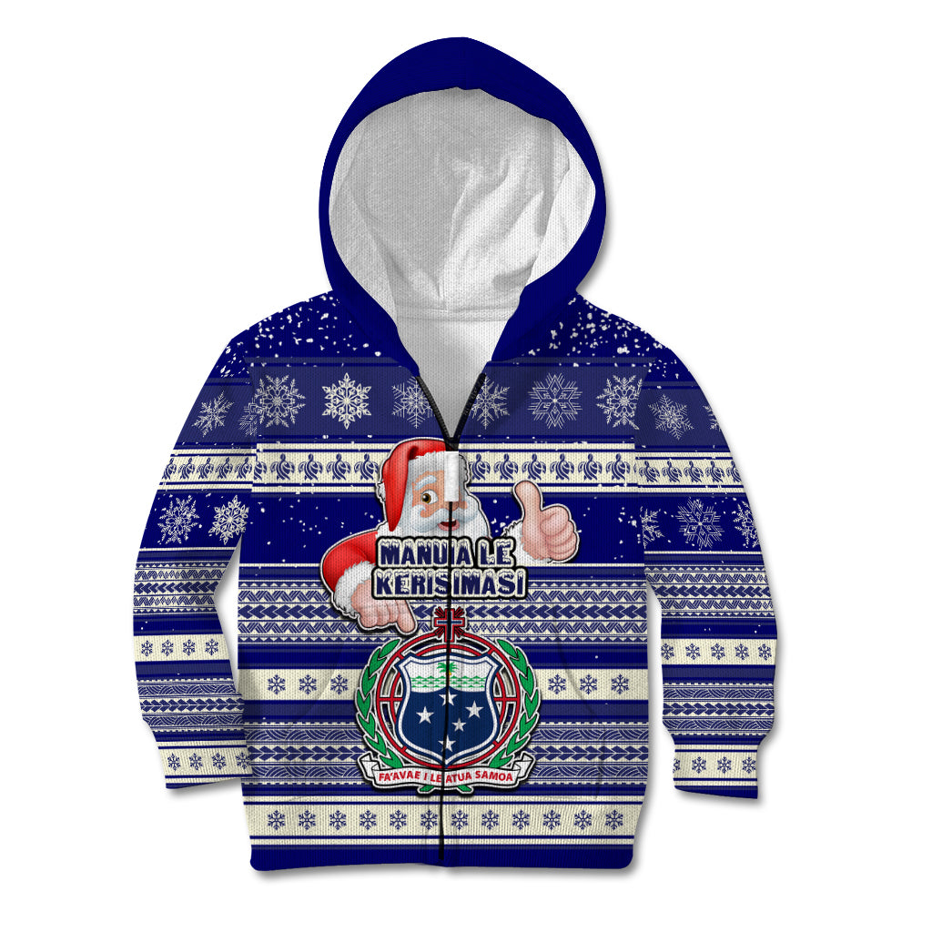 Samoa Christmas Kid Hoodie The Santa Coat of Arms with Samoa Bracelet Pattern LT03 Zip Hoodie Blue - Polynesian Pride