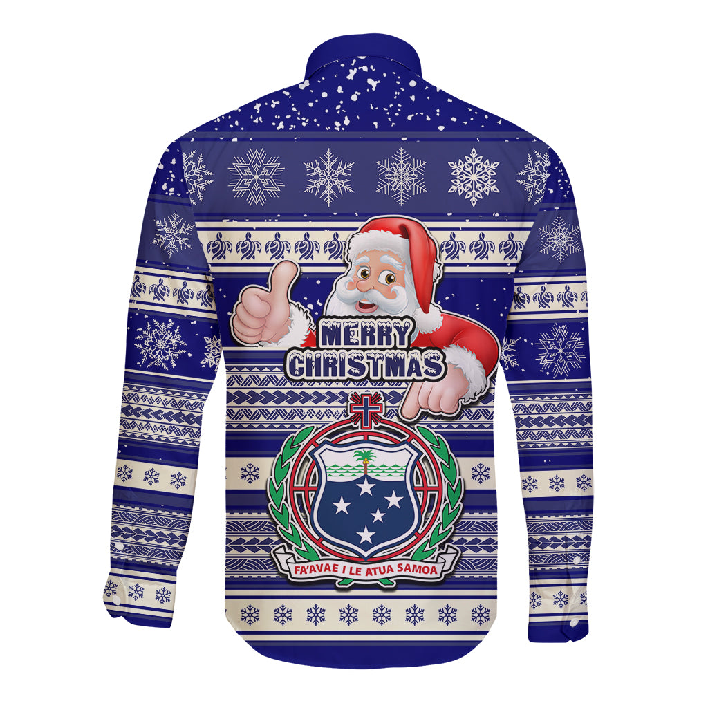 Samoa Christmas Long Sleeve Button Shirt The Santa Coat of Arms with Samoa Bracelet Pattern LT03 - Polynesian Pride