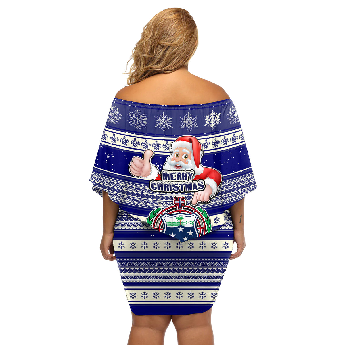 Samoa Christmas Off Shoulder Short Dress The Santa Coat of Arms with Samoa Bracelet Pattern LT03 - Polynesian Pride
