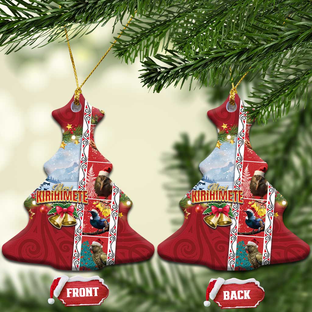 New Zealand Merry Christmas Ceramic Ornament Maori Animals, Koru Tattoo - Red Xmas Style