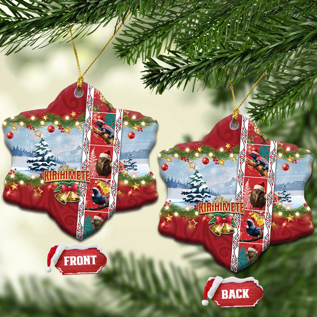 New Zealand Merry Christmas Ceramic Ornament Maori Animals, Koru Tattoo - Red Xmas Style