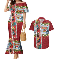 New Zealand Merry Christmas Couples Matching Mermaid Dress and Hawaiian Shirt Maori Animals, Koru Tattoo - Red Xmas Style LT03 Red - Polynesian Pride