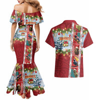 New Zealand Merry Christmas Couples Matching Mermaid Dress and Hawaiian Shirt Maori Animals, Koru Tattoo - Red Xmas Style LT03 - Polynesian Pride