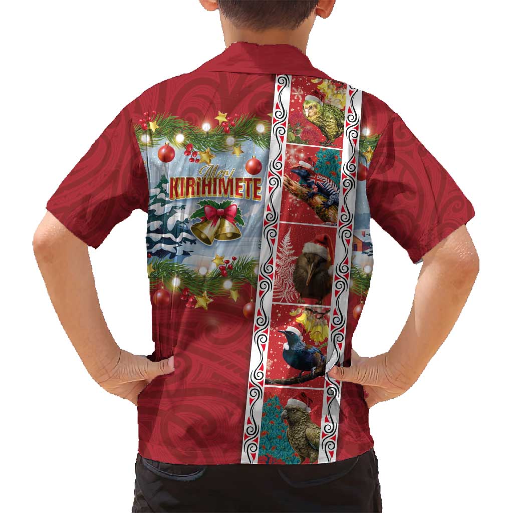 New Zealand Merry Christmas Family Matching Long Sleeve Bodycon Dress and Hawaiian Shirt Maori Animals, Koru Tattoo - Red Xmas Style LT03 - Polynesian Pride
