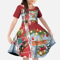 New Zealand Merry Christmas Family Matching Long Sleeve Bodycon Dress and Hawaiian Shirt Maori Animals, Koru Tattoo - Red Xmas Style LT03 Daughter's Dress Red - Polynesian Pride