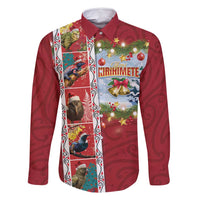 New Zealand Merry Christmas Family Matching Long Sleeve Bodycon Dress and Hawaiian Shirt Maori Animals, Koru Tattoo - Red Xmas Style LT03 Dad's Shirt - Long Sleeve Red - Polynesian Pride