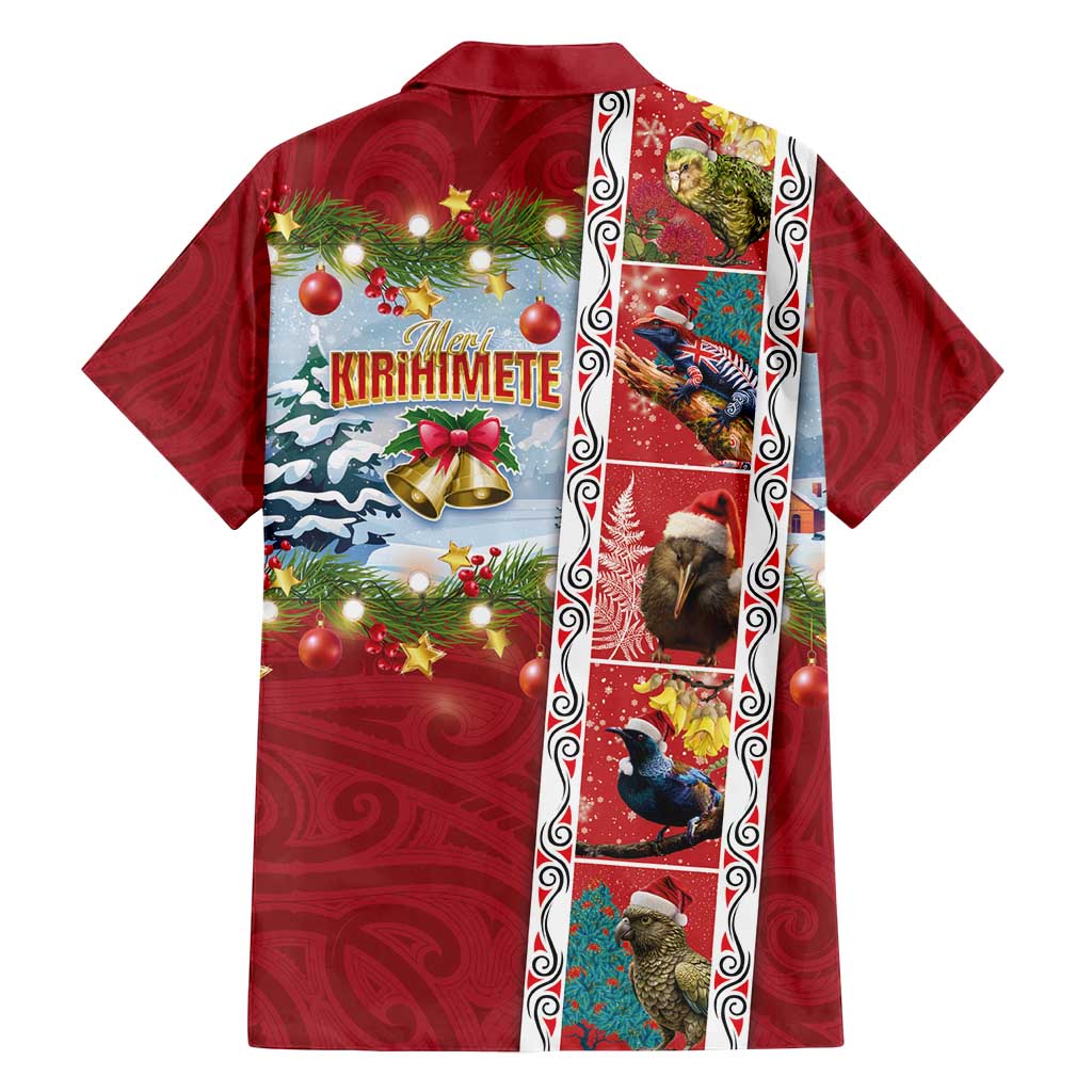 New Zealand Merry Christmas Family Matching Summer Maxi Dress and Hawaiian Shirt Maori Animals, Koru Tattoo - Red Xmas Style