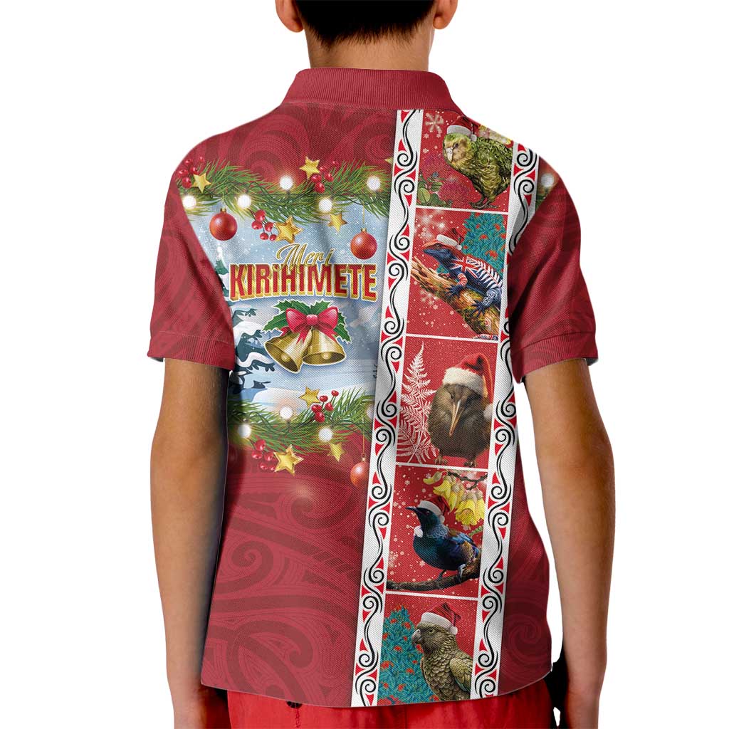 New Zealand Merry Christmas Kid Polo Shirt Maori Animals, Koru Tattoo - Red Xmas Style