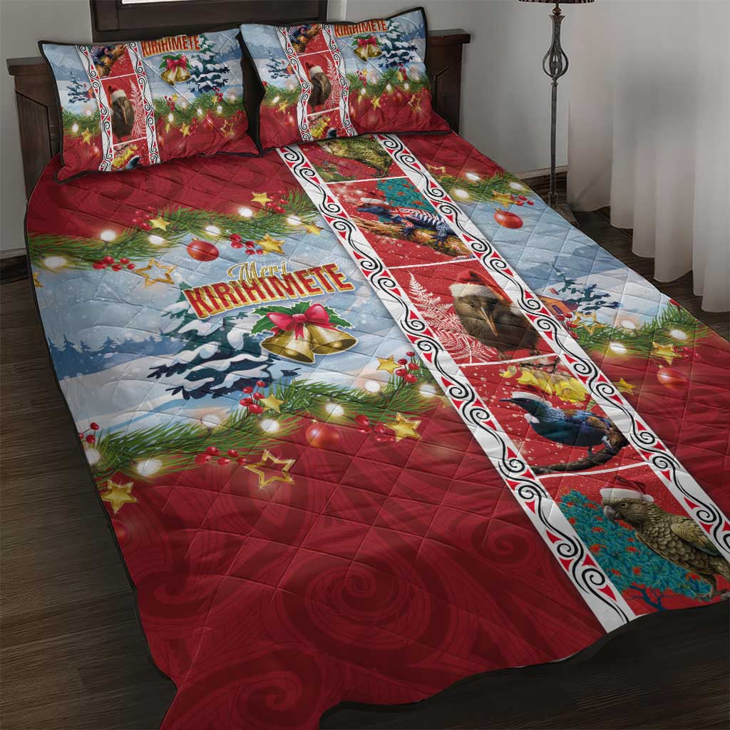 New Zealand Merry Christmas Quilt Bed Set Maori Animals, Koru Tattoo - Red Xmas Style