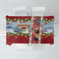 New Zealand Merry Christmas Tablecloth Maori Animals, Koru Tattoo - Red Xmas Style