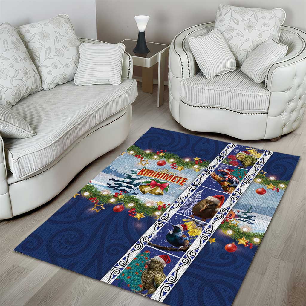 New Zealand Merry Christmas Area Rug Maori Animals, Koru Tattoo - Blue Xmas Style