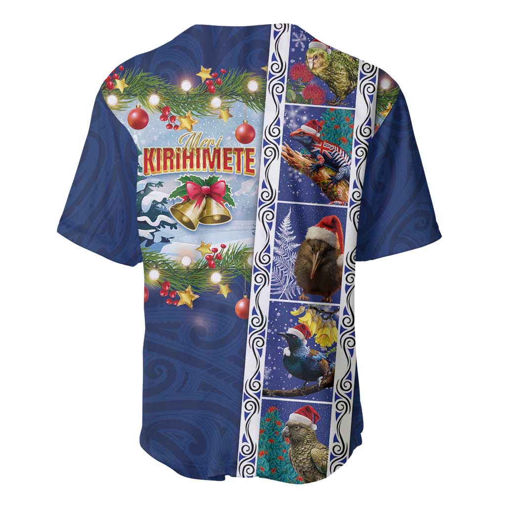 New Zealand Merry Christmas Baseball Jersey Maori Animals, Koru Tattoo - Blue Xmas Style