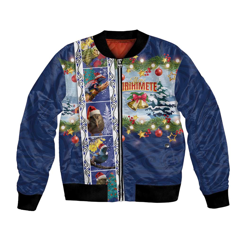 New Zealand Merry Christmas Bomber Jacket Maori Animals, Koru Tattoo - Blue Xmas Style