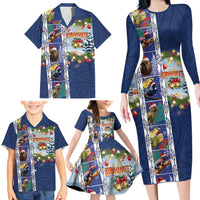 New Zealand Merry Christmas Family Matching Long Sleeve Bodycon Dress and Hawaiian Shirt Maori Animals, Koru Tattoo - Blue Xmas Style LT03 - Polynesian Pride