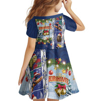 New Zealand Merry Christmas Family Matching Off Shoulder Short Dress and Hawaiian Shirt Maori Animals, Koru Tattoo - Blue Xmas Style