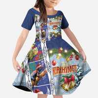 New Zealand Merry Christmas Family Matching Puletasi and Hawaiian Shirt Maori Animals, Koru Tattoo - Blue Xmas Style LT03 Daughter's Dress Blue - Polynesian Pride