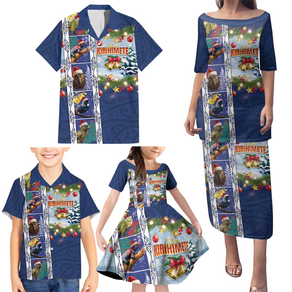 New Zealand Merry Christmas Family Matching Puletasi and Hawaiian Shirt Maori Animals, Koru Tattoo - Blue Xmas Style LT03 - Polynesian Pride