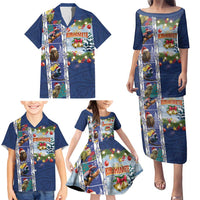 New Zealand Merry Christmas Family Matching Puletasi and Hawaiian Shirt Maori Animals, Koru Tattoo - Blue Xmas Style LT03 - Polynesian Pride