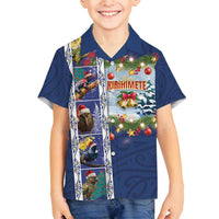 New Zealand Merry Christmas Family Matching Puletasi and Hawaiian Shirt Maori Animals, Koru Tattoo - Blue Xmas Style LT03 Son's Shirt Blue - Polynesian Pride