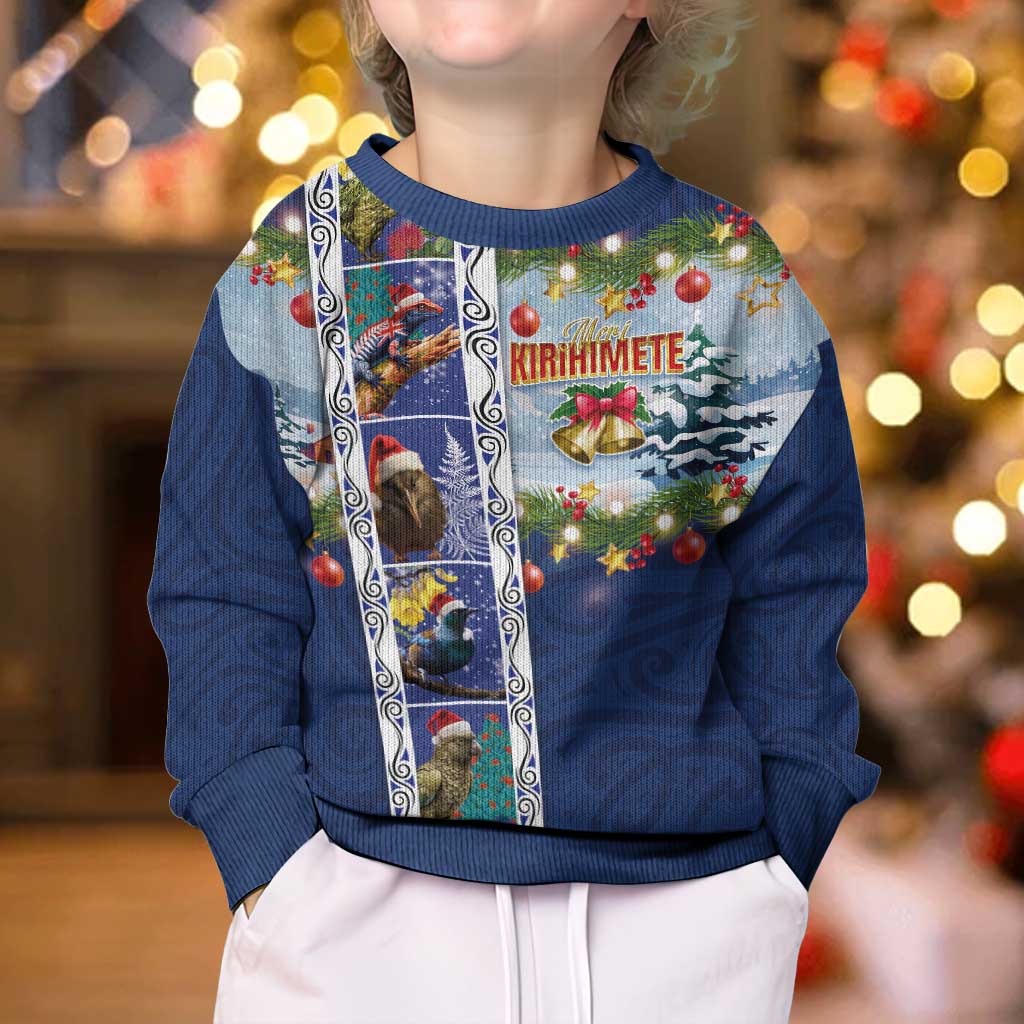 New Zealand Merry Christmas Kid Ugly Christmas Sweater Maori Animals, Koru Tattoo - Blue Xmas Style