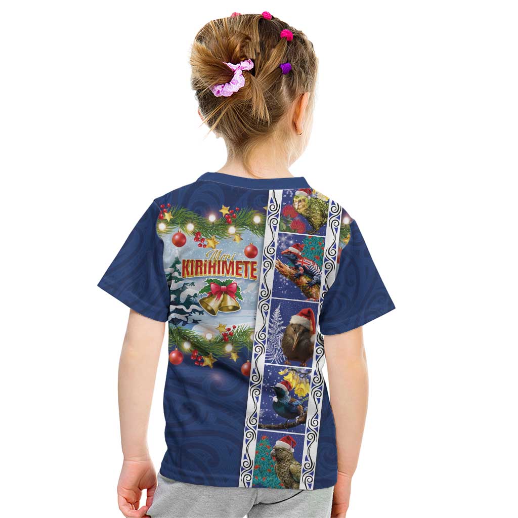 New Zealand Merry Christmas Kid T Shirt Maori Animals, Koru Tattoo - Blue Xmas Style