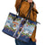 New Zealand Merry Christmas Leather Tote Bag Maori Animals, Koru Tattoo - Blue Xmas Style