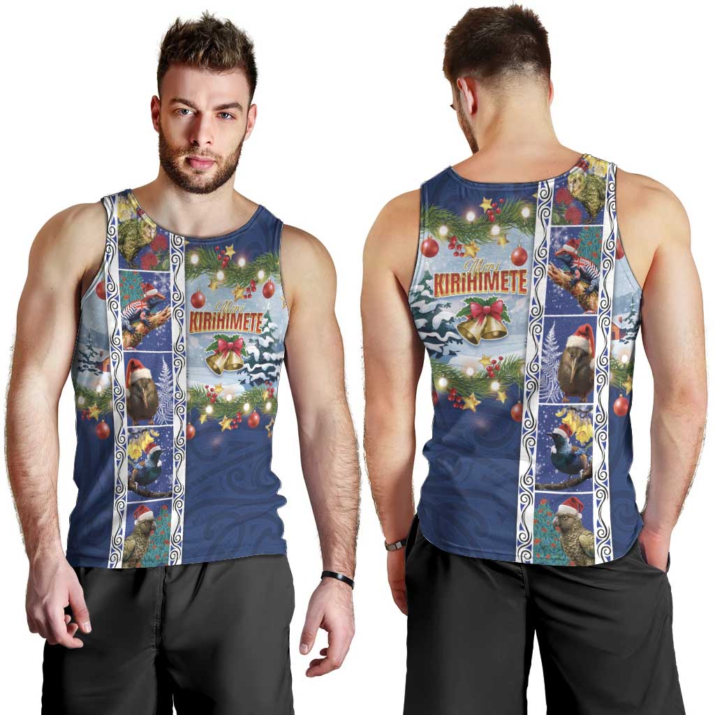 New Zealand Merry Christmas Men Tank Top Maori Animals, Koru Tattoo - Blue Xmas Style