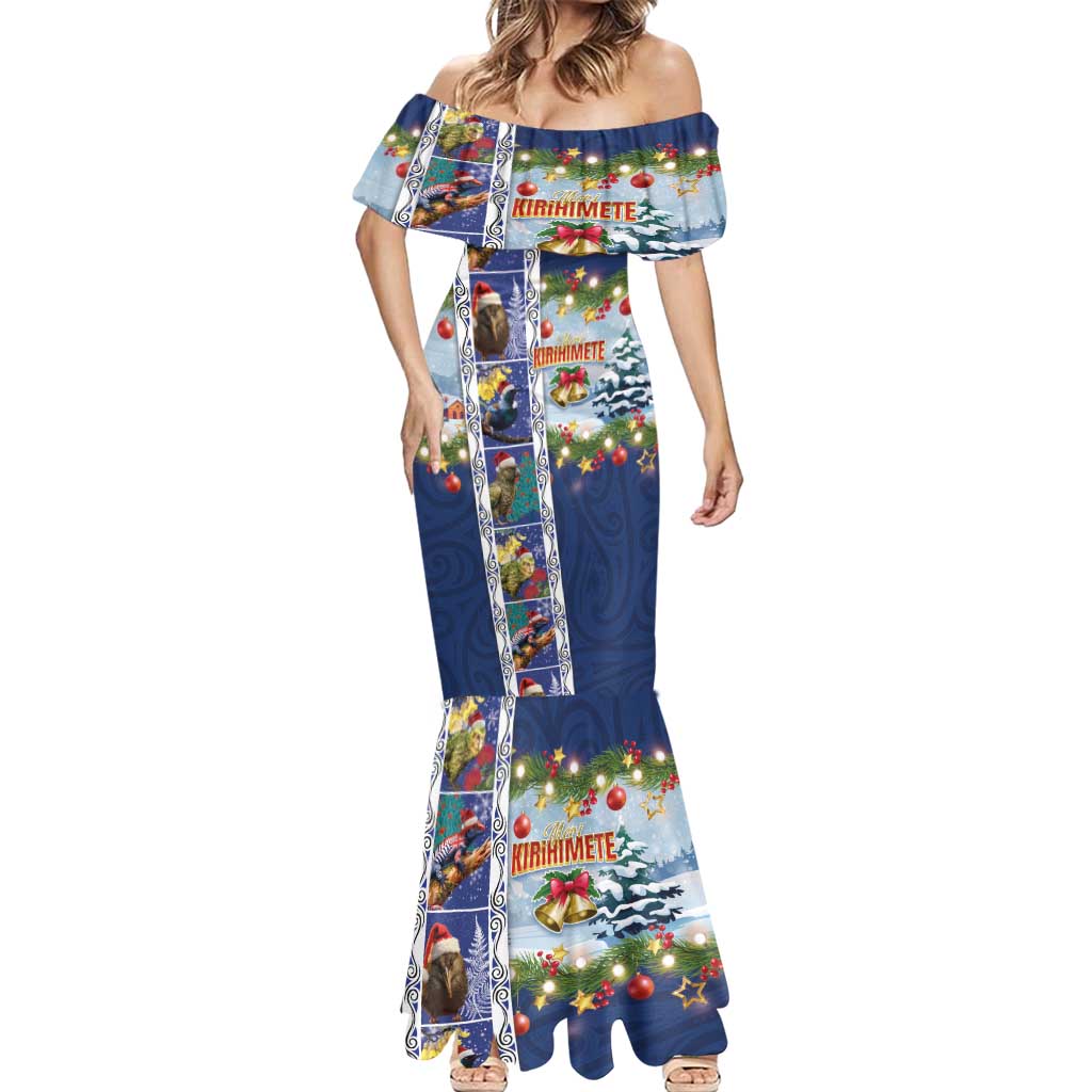 New Zealand Merry Christmas Mermaid Dress Maori Animals, Koru Tattoo - Blue Xmas Style LT03 - Polynesian Pride