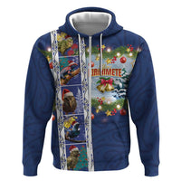 New Zealand Merry Christmas Zip Hoodie Maori Animals, Koru Tattoo - Blue Xmas Style LT03 Zip Hoodie Blue - Polynesian Pride