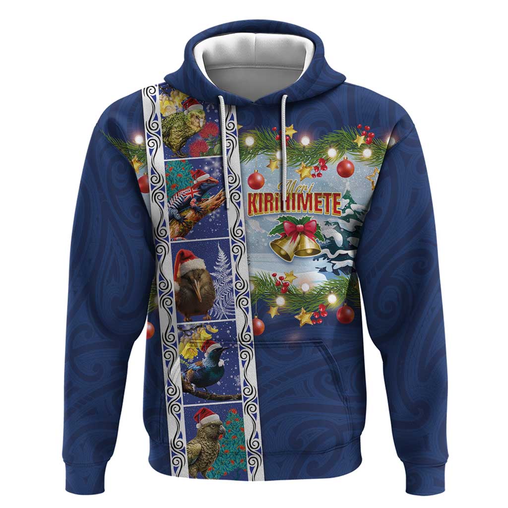 New Zealand Merry Christmas Zip Hoodie Maori Animals, Koru Tattoo - Blue Xmas Style LT03 Pullover Hoodie Blue - Polynesian Pride