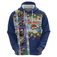 New Zealand Merry Christmas Zip Hoodie Maori Animals, Koru Tattoo - Blue Xmas Style LT03 - Polynesian Pride