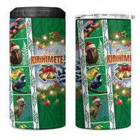 New Zealand Merry Christmas 4 in 1 Can Cooler Tumbler Maori Animals Xmas Style and Koru Tattoo Green Color