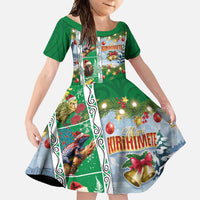 New Zealand Merry Christmas Family Matching Long Sleeve Bodycon Dress and Hawaiian Shirt Maori Animals, Koru Tattoo - Green Xmas Style LT03 Daughter's Dress Green - Polynesian Pride