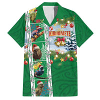 New Zealand Merry Christmas Family Matching Puletasi and Hawaiian Shirt Maori Animals, Koru Tattoo - Green Xmas Style LT03 Dad's Shirt - Short Sleeve Green - Polynesian Pride