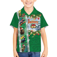 New Zealand Merry Christmas Family Matching Puletasi and Hawaiian Shirt Maori Animals, Koru Tattoo - Green Xmas Style LT03 Son's Shirt Green - Polynesian Pride