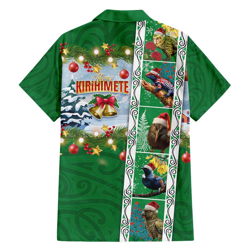 New Zealand Merry Christmas Family Matching Summer Maxi Dress and Hawaiian Shirt Maori Animals, Koru Tattoo - Green Xmas Style