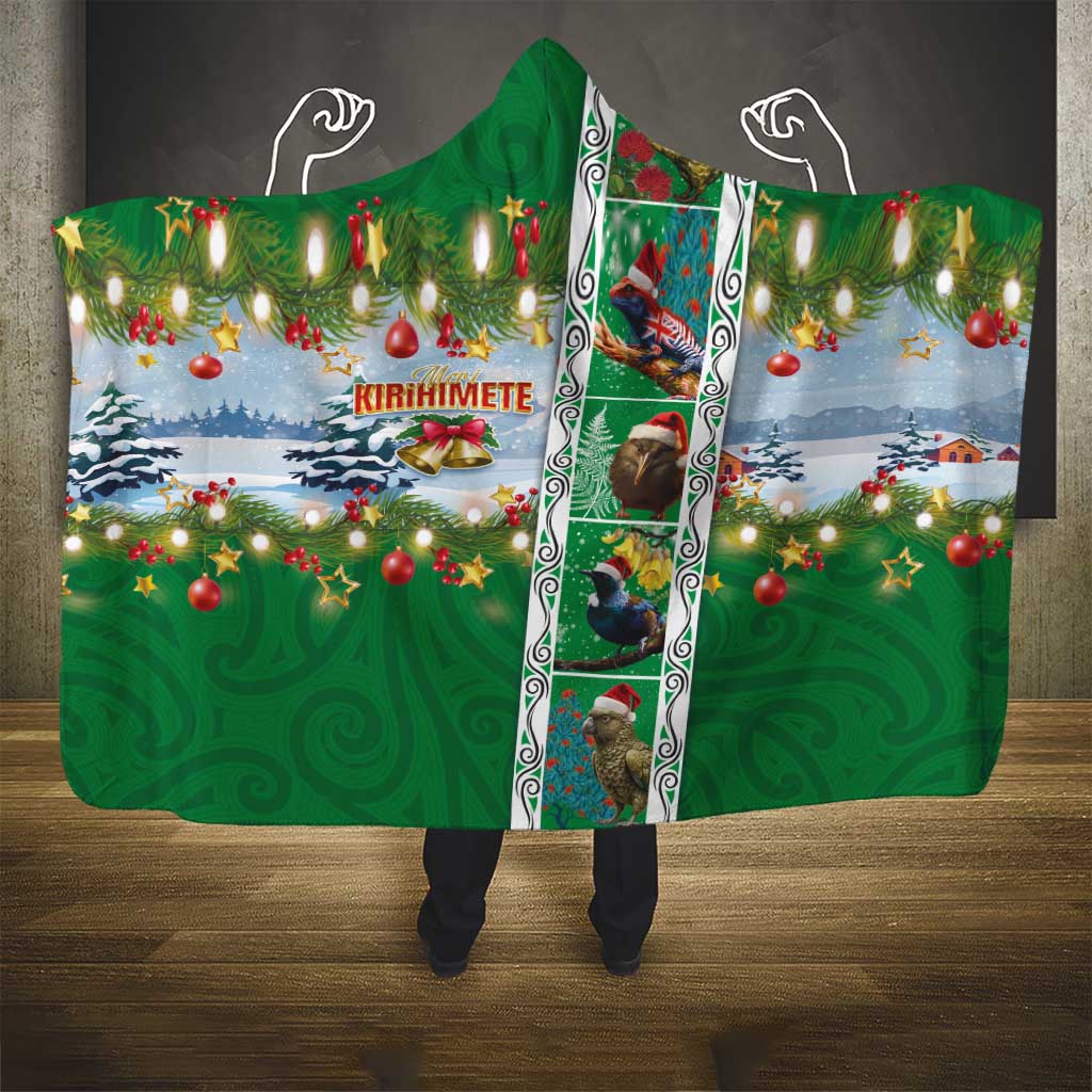 New Zealand Merry Christmas Hooded Blanket Maori Animals, Koru Tattoo - Green Xmas Style LT03 - Polynesian Pride