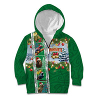 New Zealand Merry Christmas Kid Hoodie Maori Animals, Koru Tattoo - Green Xmas Style